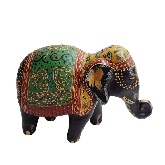 Elephant Resin Statue Exotic Black Multicolor 7" by 10" - Picture 3 of 11